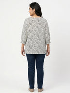 Women's White & Black Printed V-Neck Top
