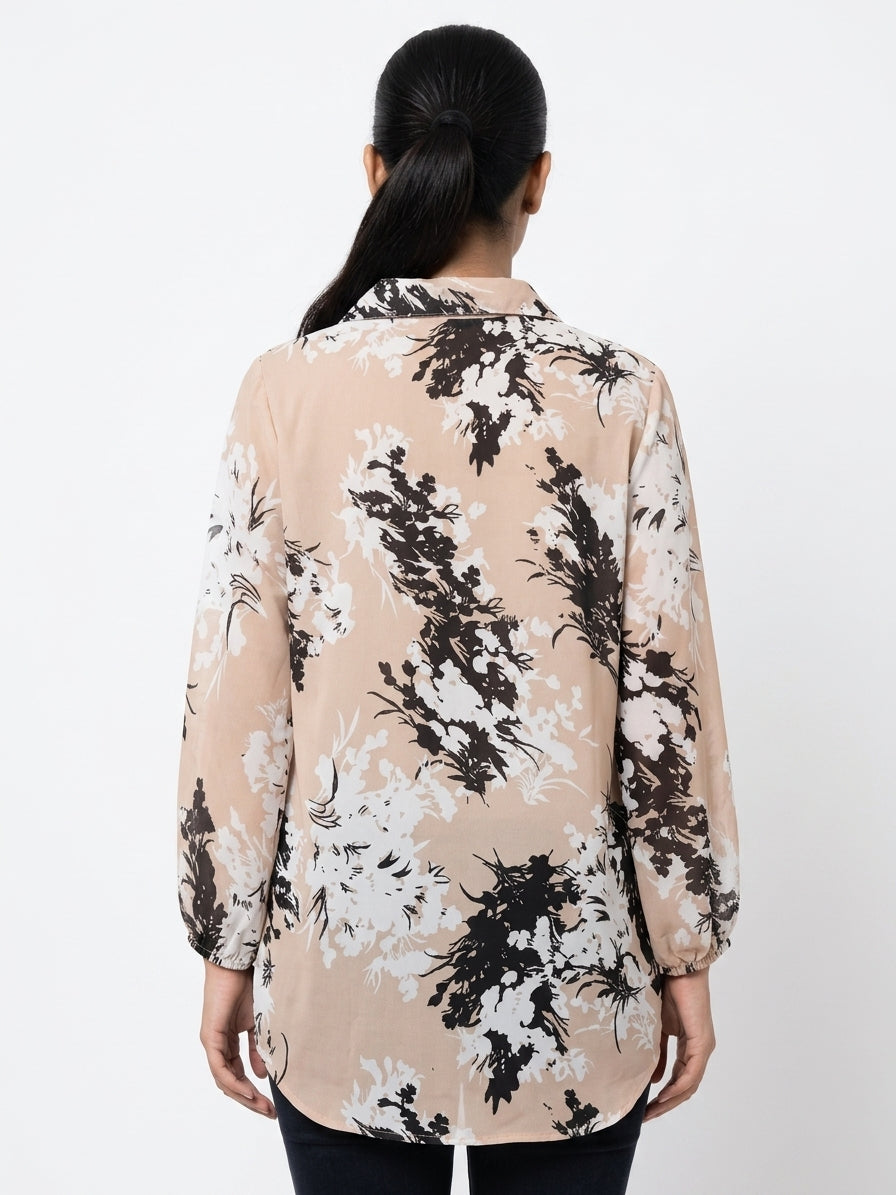 Women's Beige Floral Print Relaxed Fit Casual Shirt