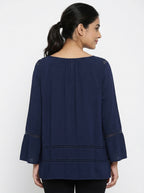 Women's Navy Self Design Relaxed Fit Top