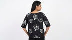 Women's Black Floral Print Boat Neck Top