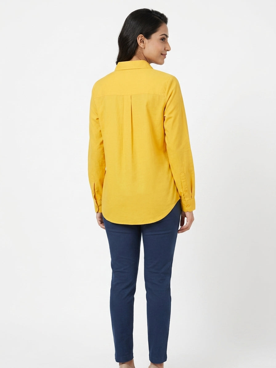 Yellow Solid Casual Full-Sleeve Shirt