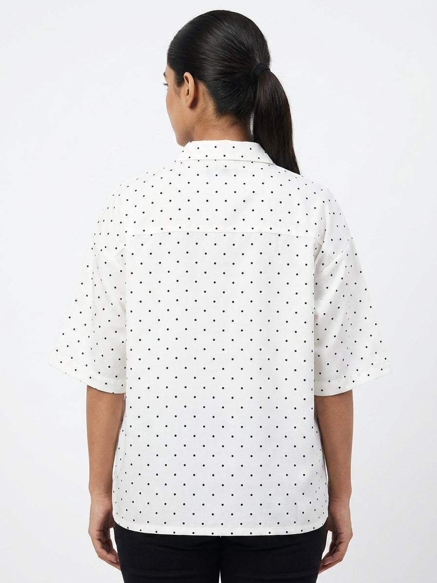 White Polka Dot Regular Fit Casual Shirt