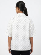 White Polka Dot Regular Fit Casual Shirt