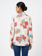Off White Floral Printed Casual Shirt