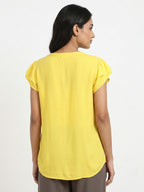 Solid Yellow V-Neck Casual Top