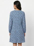 Sky Blue Abstract Print A-line Dress