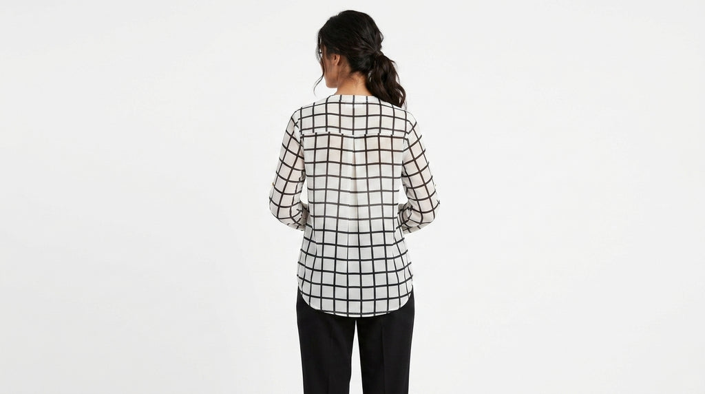 White & Black Checkered Long Sleeve Top