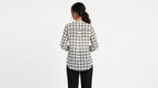 White & Black Checkered Long Sleeve Top