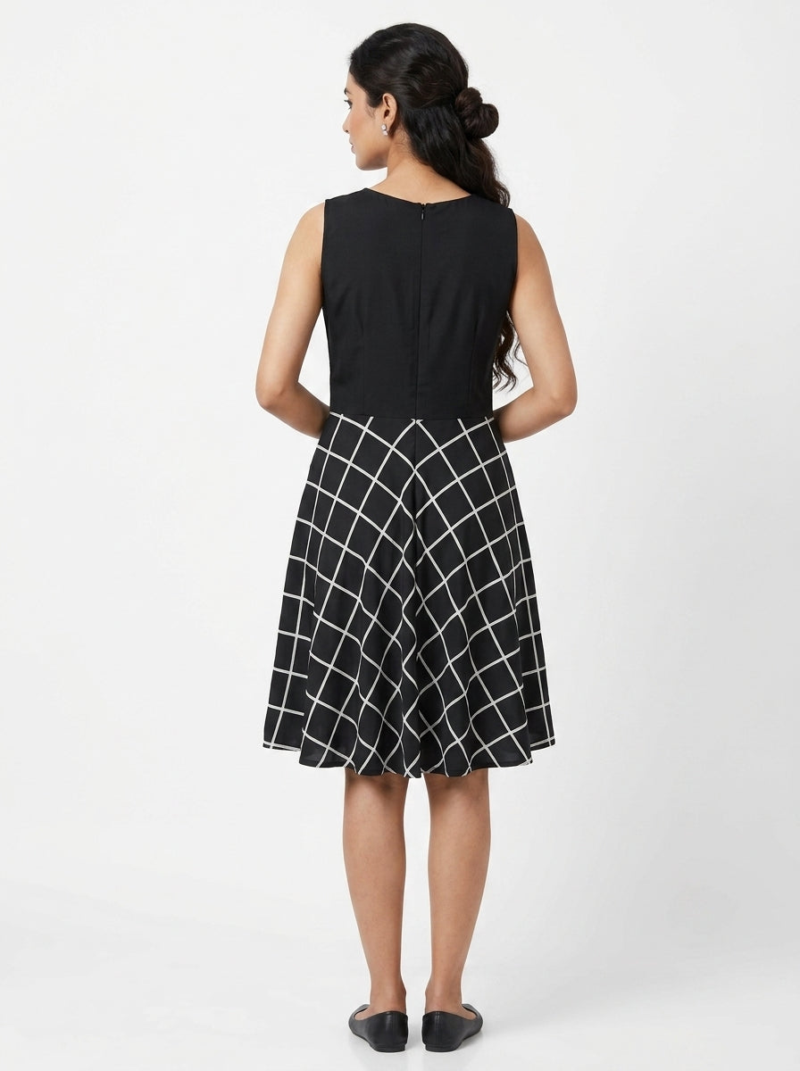 Black and White Checkered Flared Dress