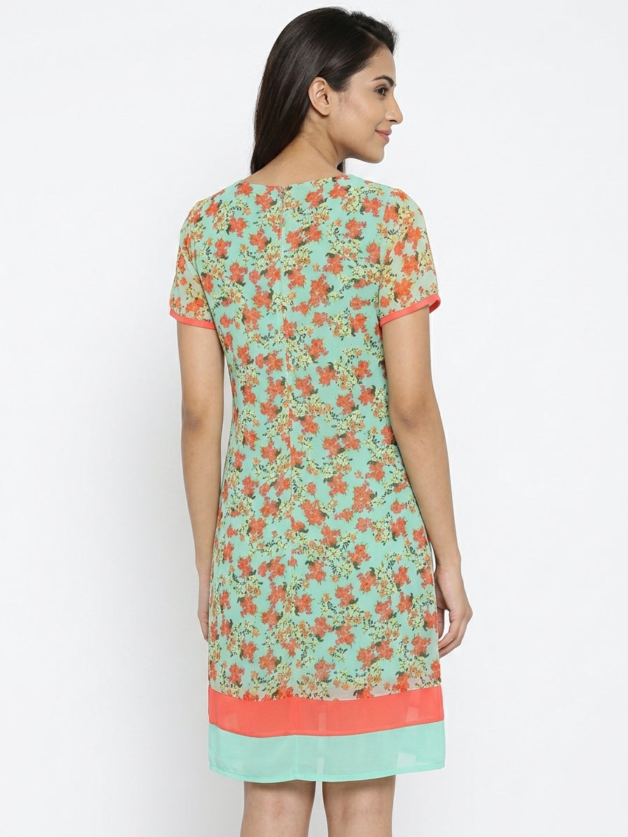 Sea Green Floral Printed Straight Fit Dress