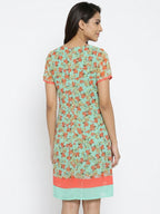 Sea Green Floral Printed Straight Fit Dress