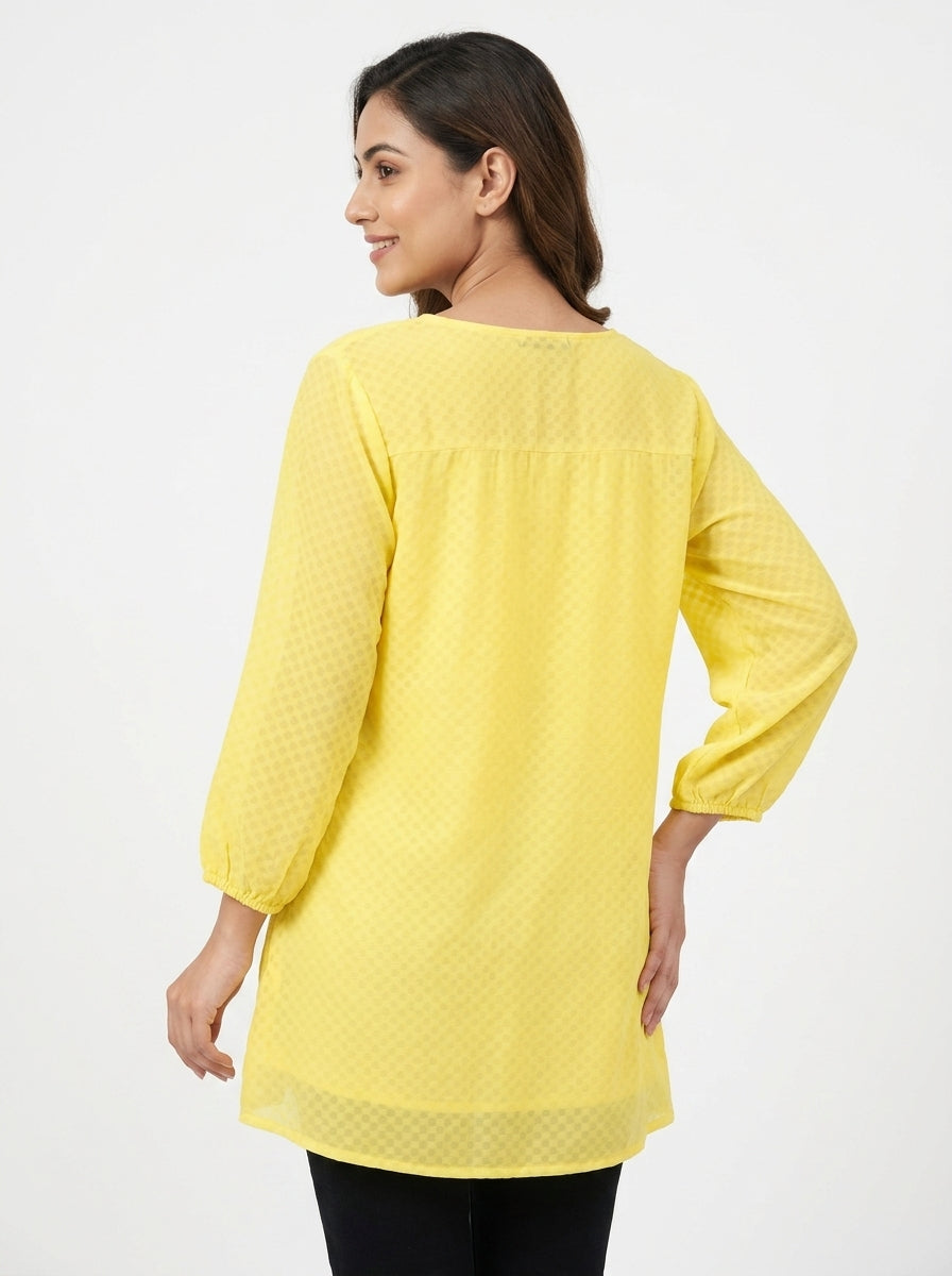 Women's Yellow Self Design Casual Tunic Top