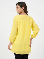 Women's Yellow Self Design Casual Tunic Top