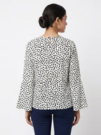 Women's White Polka Dot Full Sleeve Top