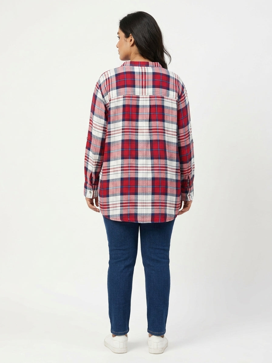 Red & White Plaid Relaxed Fit Casual Shirt
