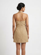 Tan Embellished Halter Neck Dress
