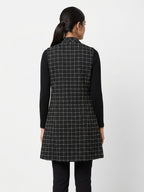 Black & White Checkered Sleeveless Long Jacket