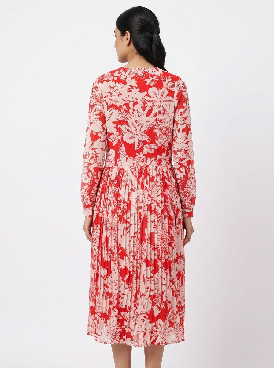 Red & White Floral Print Flared Shrug