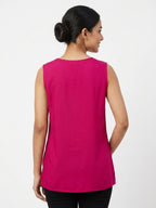 Magenta Embroidered Sleeveless Casual Top