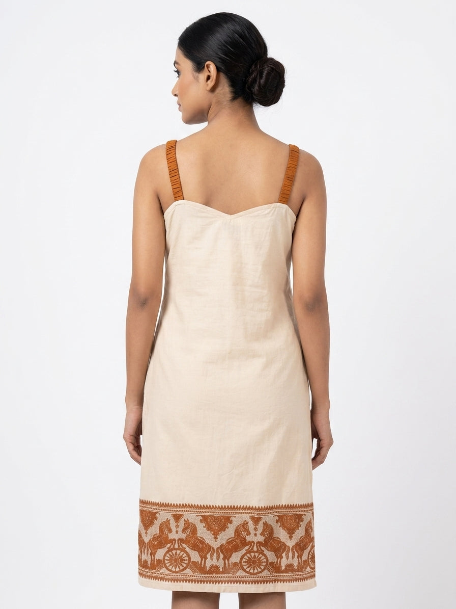 Cream Ethnic Print Casual Kurti