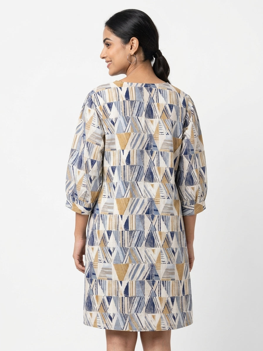 Multi Abstract Geometric Print Relaxed Fit Tunic Kurti