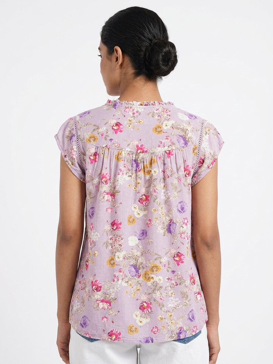 Light Purple Floral Printed Relaxed Fit Top