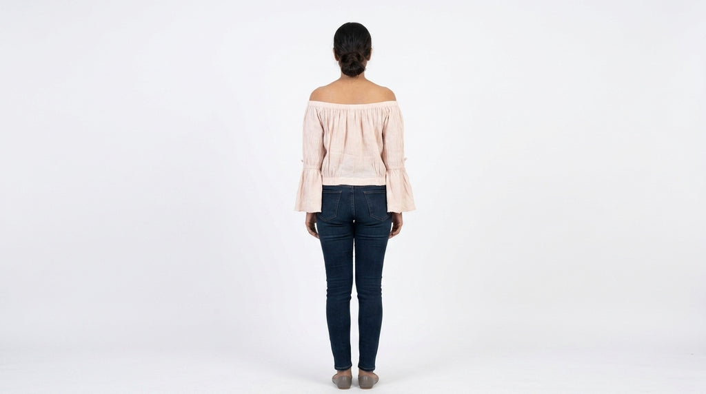 Peach Textured Off-Shoulder Relaxed Fit Top