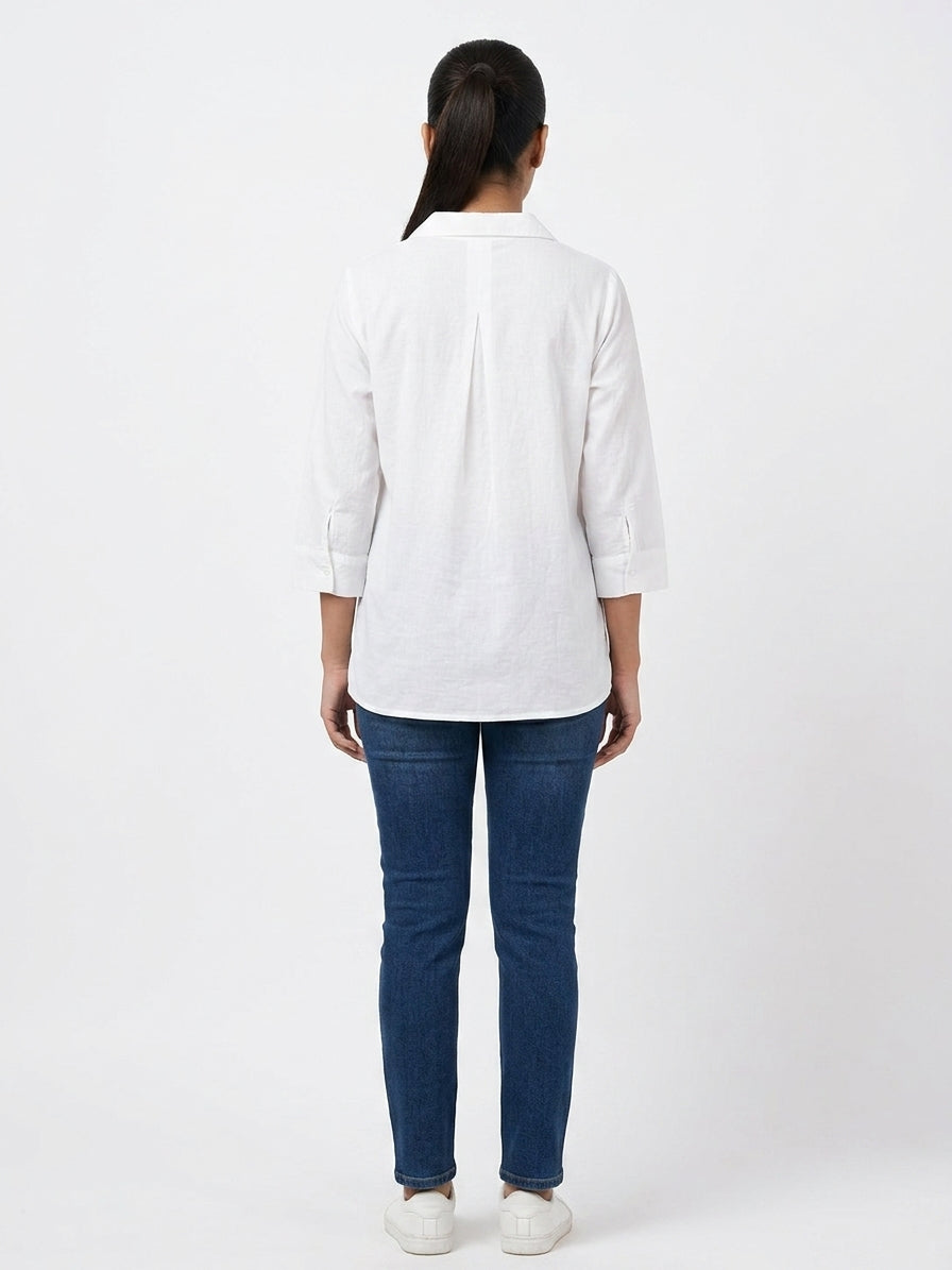 Women's White Embellished Casual Shirt