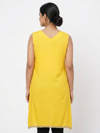 Yellow Embellished Sleeveless Kurti