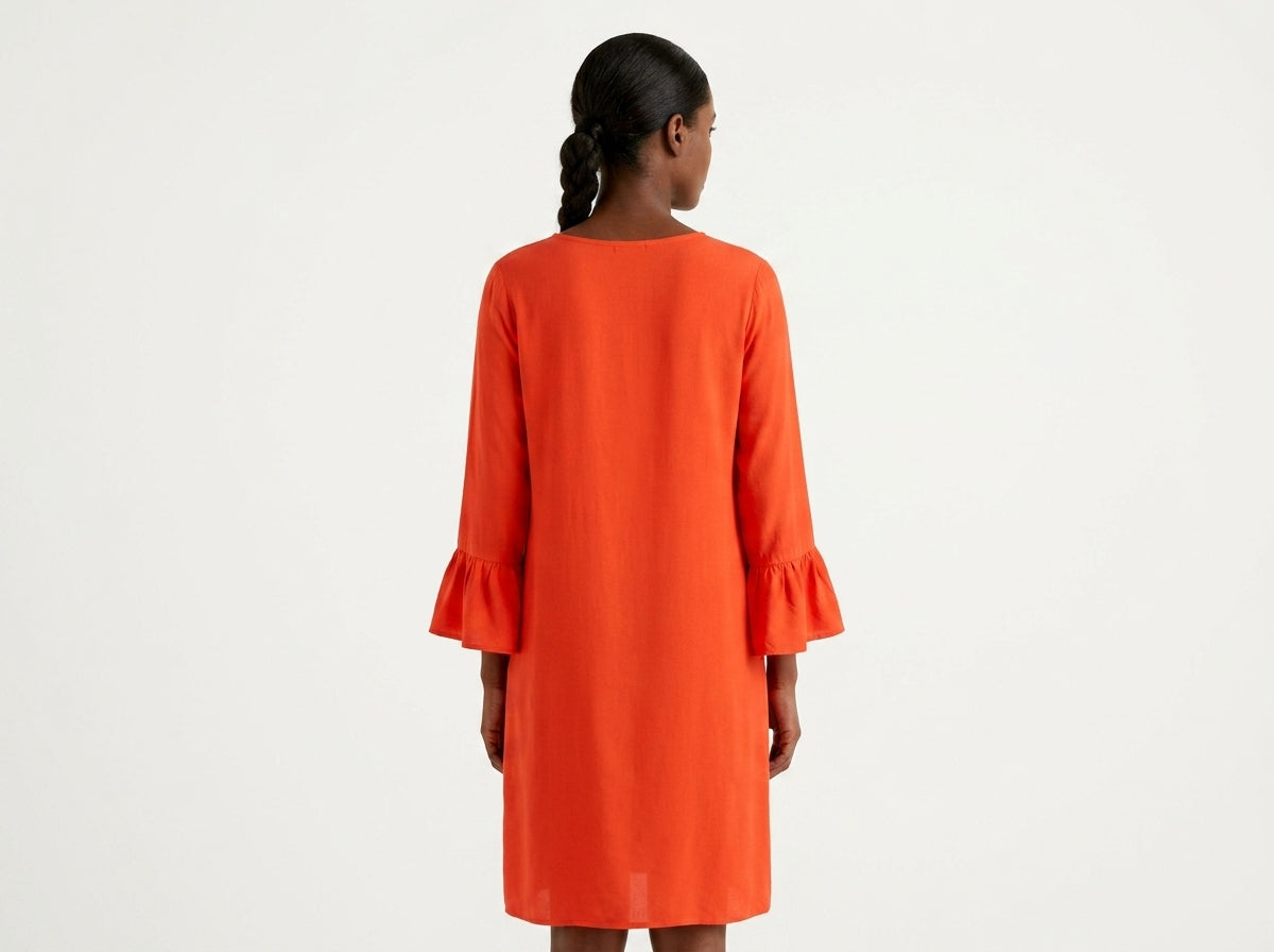 Orange Embroidered Relaxed Fit Kurti