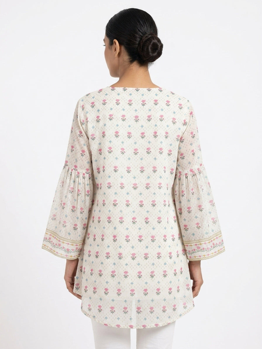 Off White Floral Printed Casual Top