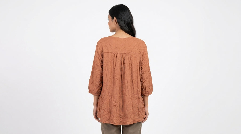 Women's Rust Relaxed Fit V-Neck Tunic Top