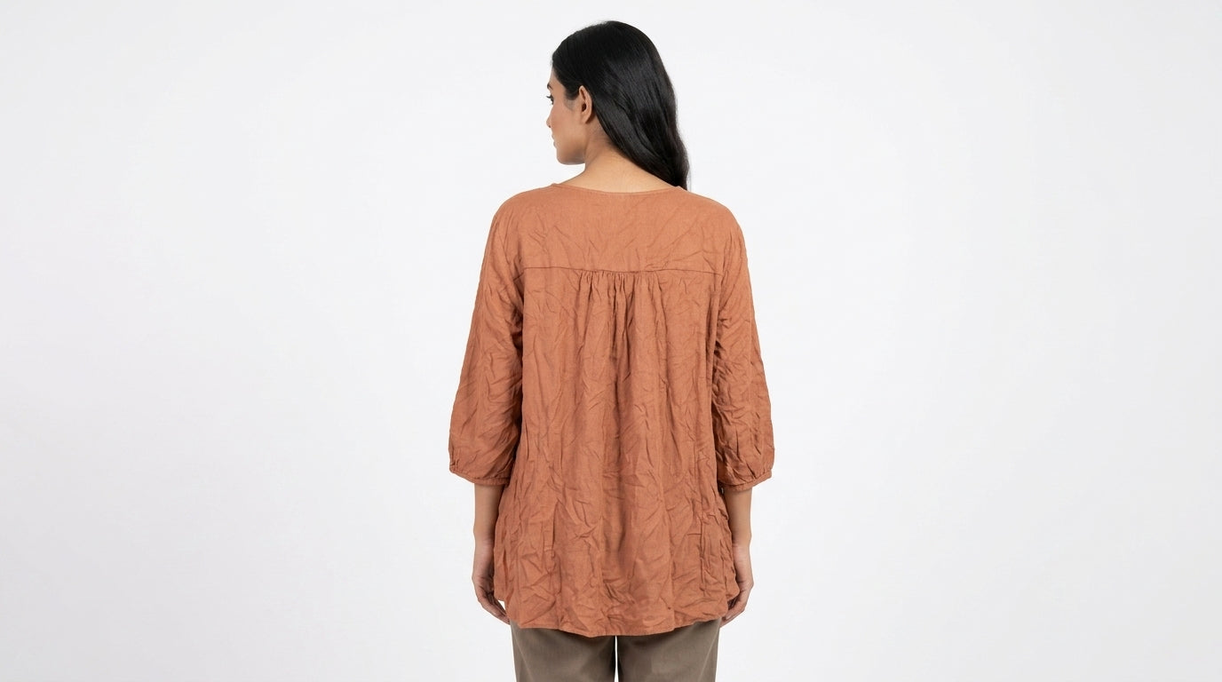 Women's Rust Relaxed Fit V-Neck Tunic Top