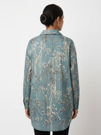 Grey Botanical Print Oversized Casual Shirt