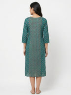 Teal Green Ethnic Printed Kurti