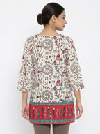 Off White Ethnic Print Cotton Kurti