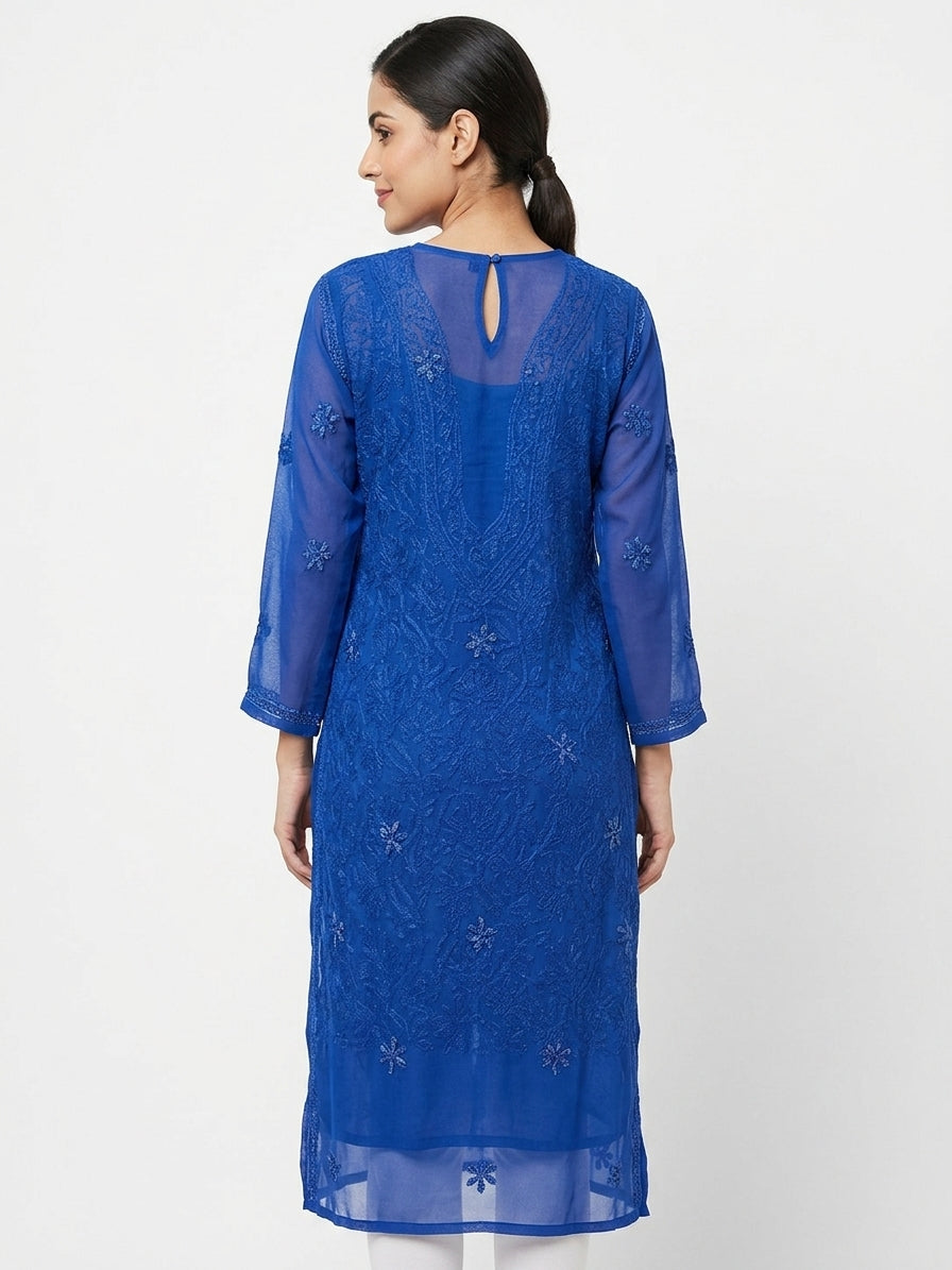 Blue Embellished Viscose Kurti