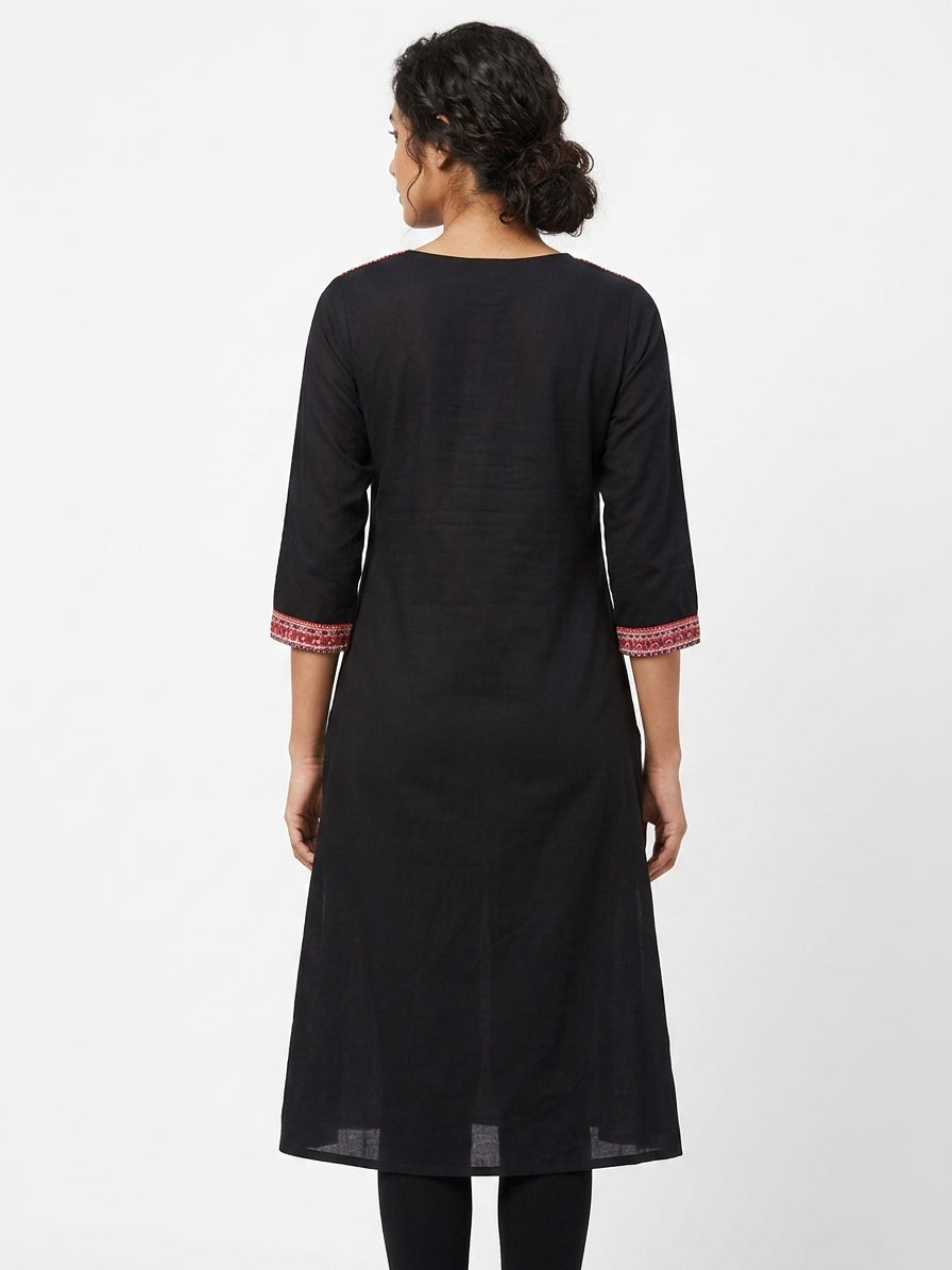 Black Ethnic Print Cotton Kurti