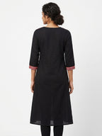 Black Ethnic Print Cotton Kurti