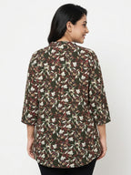 Women's Dark Green Floral Printed Tunic Top