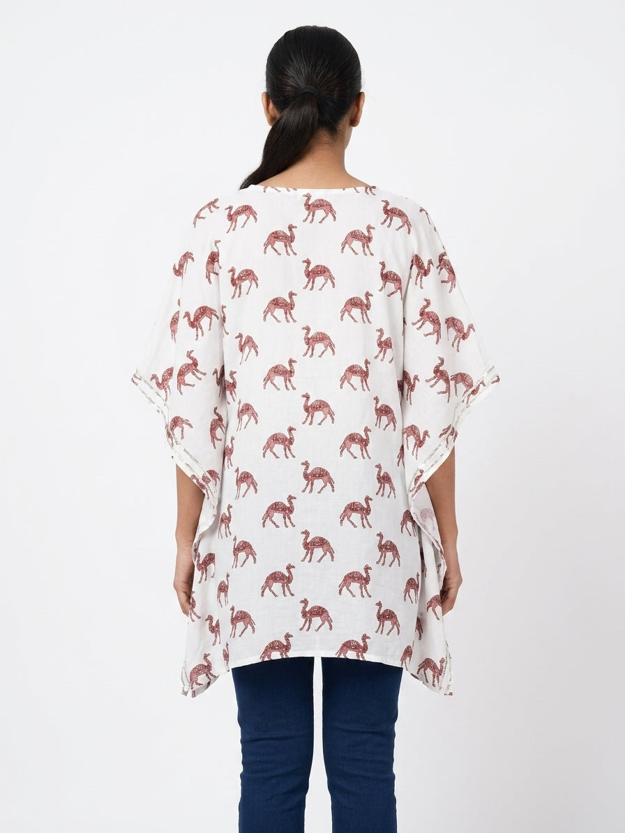 White Animal Print Kaftan Top