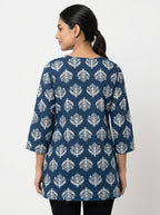 Women's Navy Blue Printed Cotton Kurti