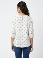 White Floral Print Top with Lace Details