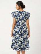 Women's Navy Floral Printed Regular Fit Dress