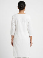 White Floral Embroidered Relaxed Fit Kurti