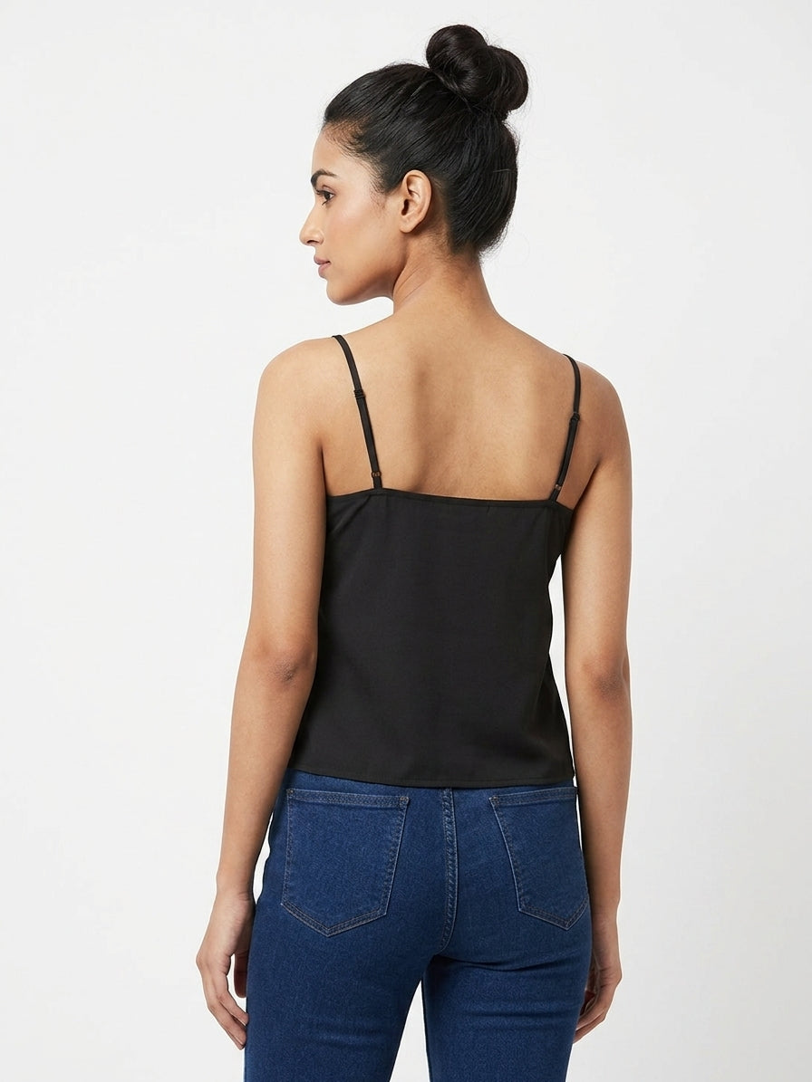 Women's Black Ruffled Cami Top