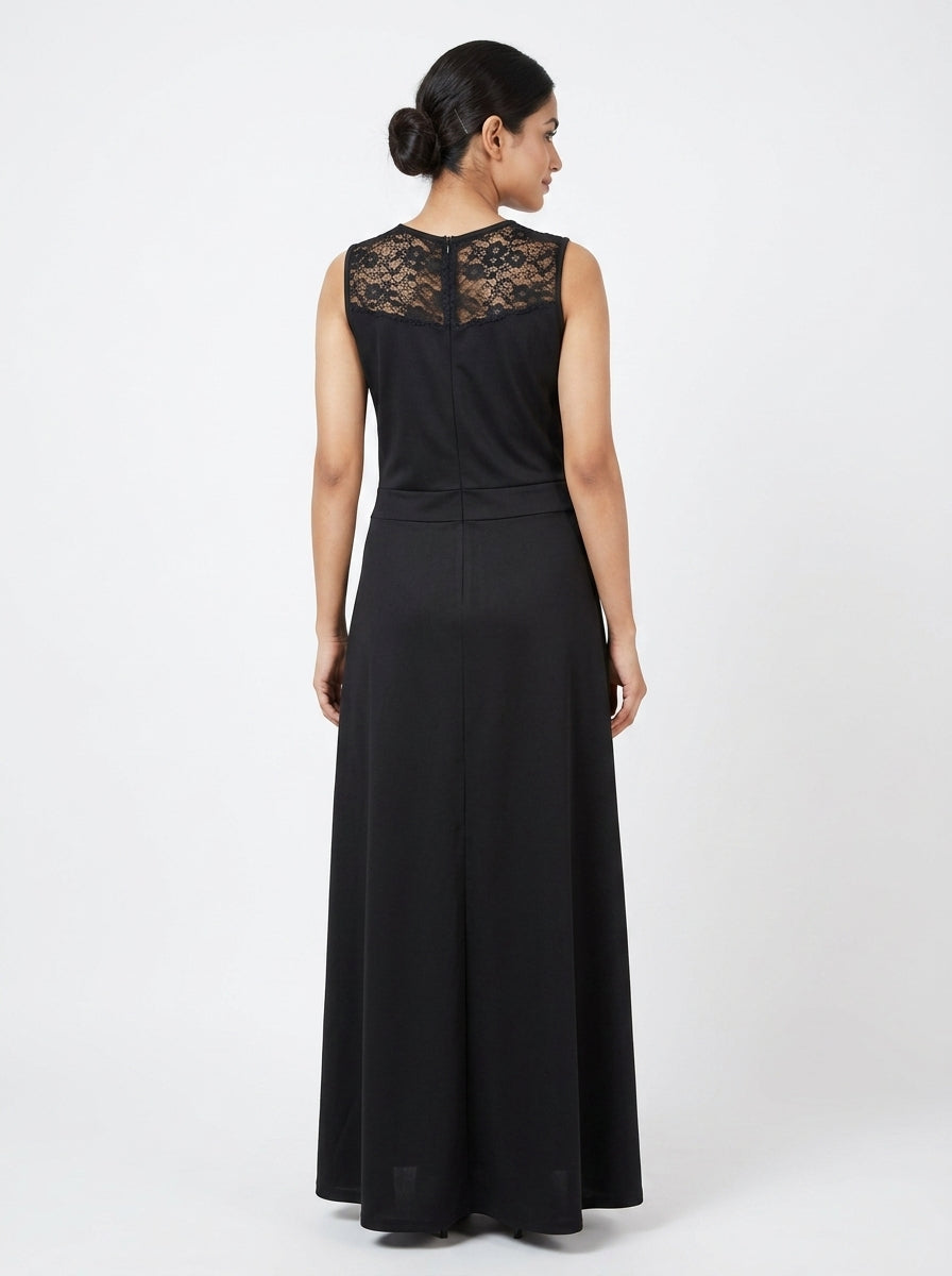 Women's Black Sleeveless Embellished Maxi Dress