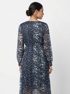 Women's Navy Animal Print Pleated Maxi Dress
