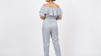 Women's Light Grey Ruffled Off-Shoulder Jumpsuit