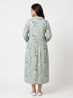 Women's Mint Floral Print Relaxed Fit Midi Dress